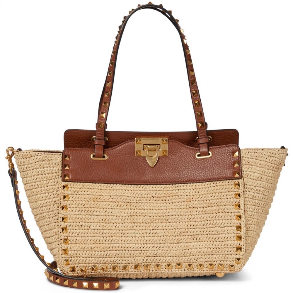 Valentino Garavani Rockstud raffia woven tote bag